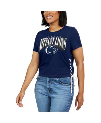 Women's Navy Penn State Nittany Lions Side Lace-Up Modest Crop T-Shirt