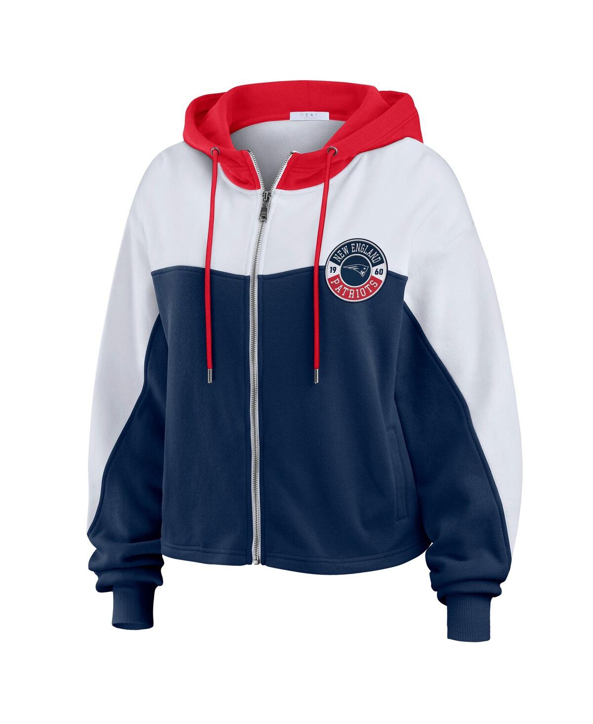 Wear By Erin Andrews Women's Navy/white New England Patriots Color Block Full-zip Hoodie In Navy,white