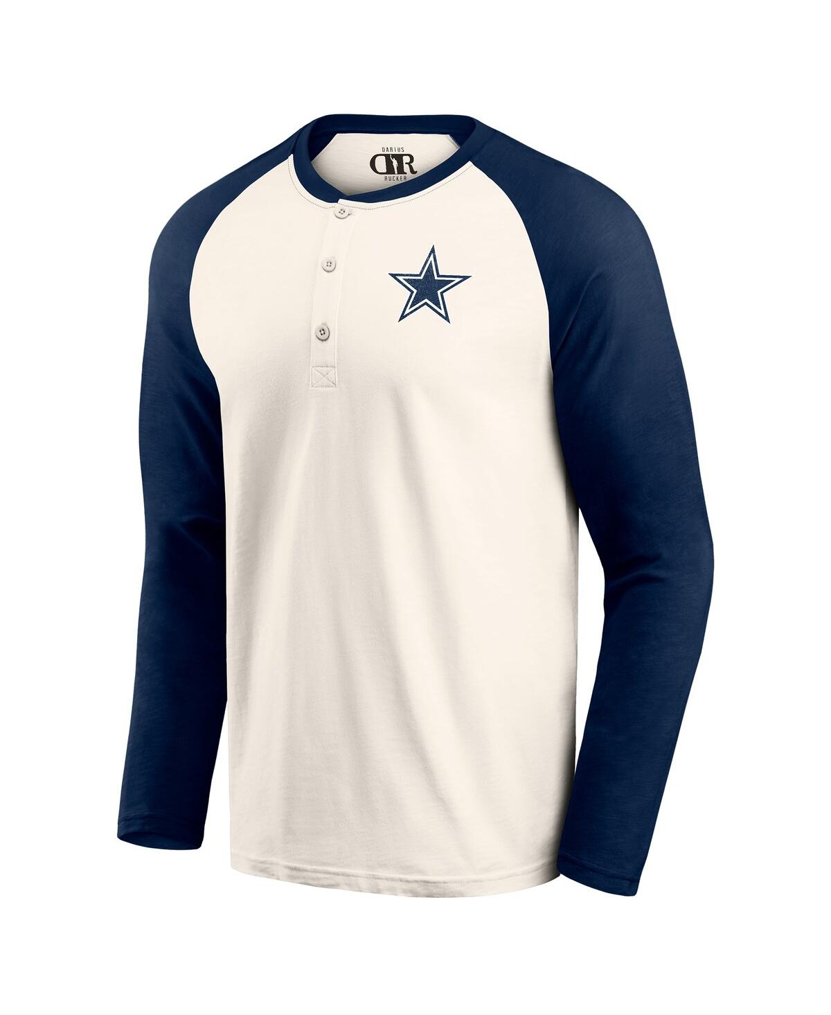 Fanatics Men's White/navy Dallas Cowboys Raglan Henley Long Sleeve T-shirt In White,navy