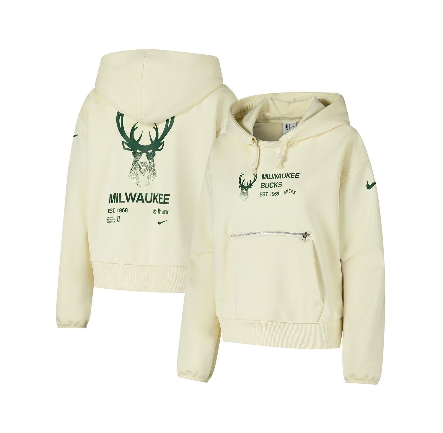 Women's Cream Milwaukee Bucks Courtside Standard Issue Performance Pullover Hoodie