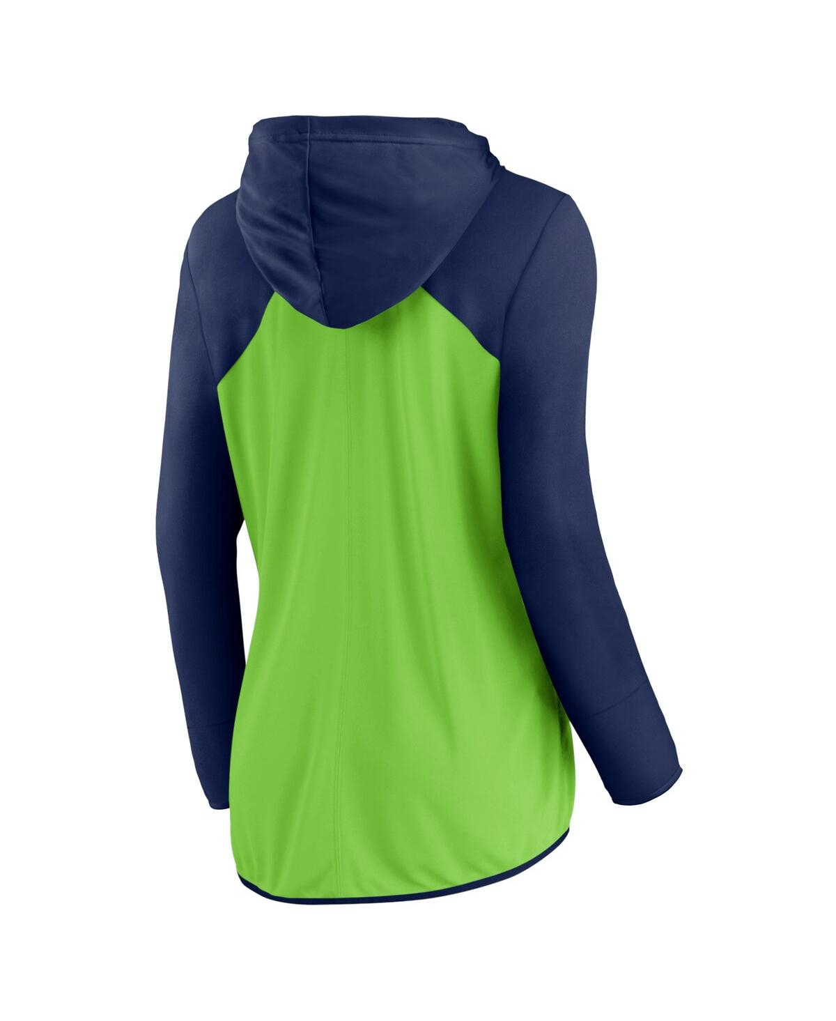 Fanatics Women's Neon Green/college Navy Seattle Seahawks Script Full-zip Hoodie In Neon Green,college Navy