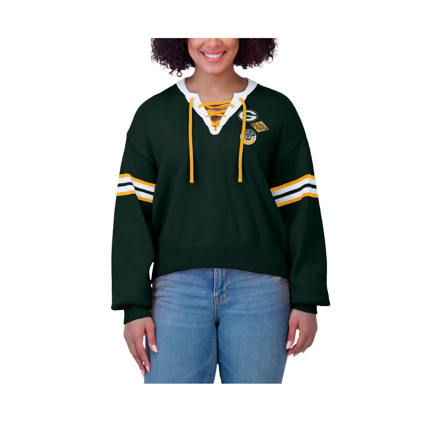 Women's Green Green Bay Packers Lace-Up Sweater
