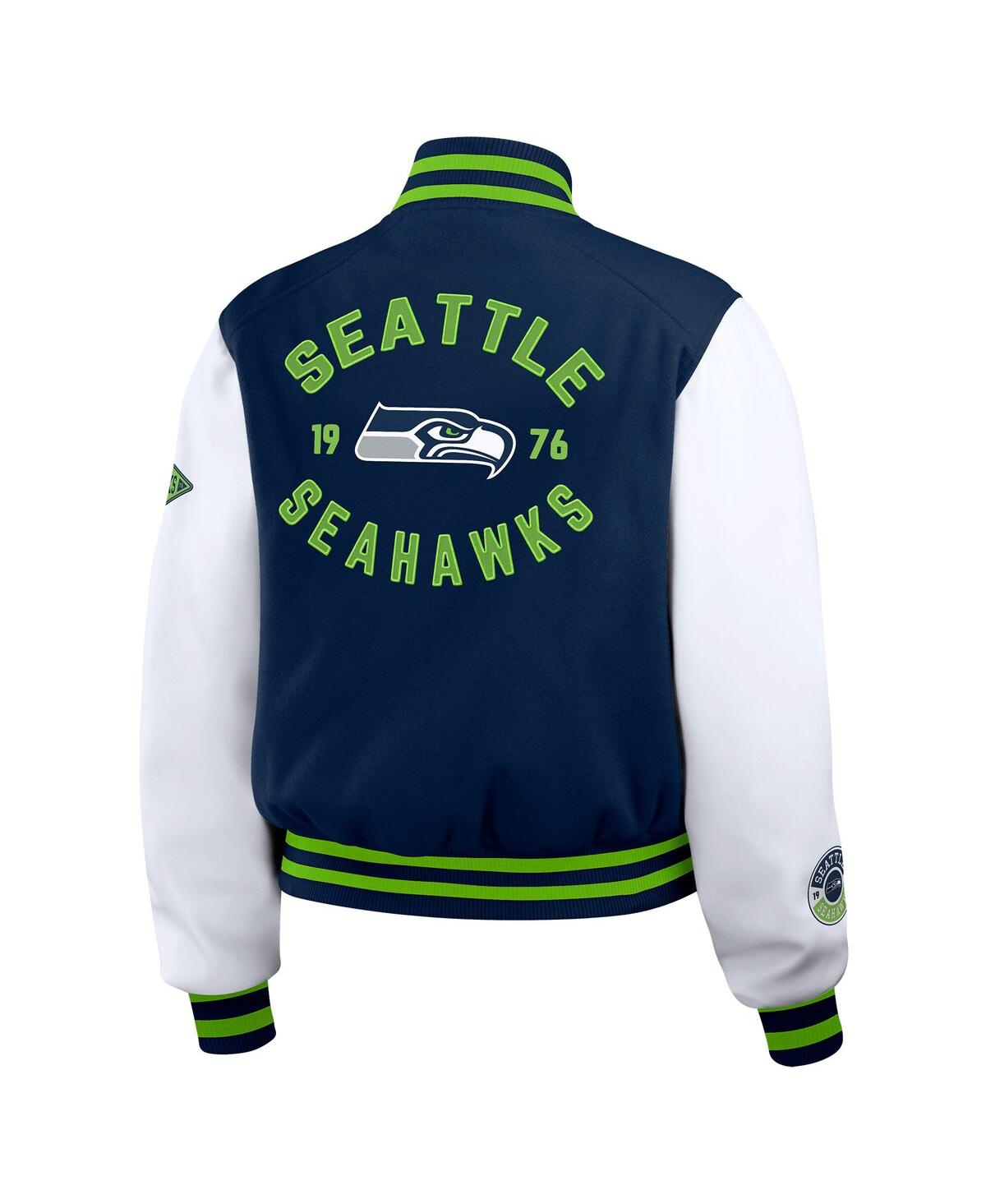 Wear By Erin Andrews Women's College Navy/white Seattle Seahawks Varsity Full-zip Jacket In College Navy,white
