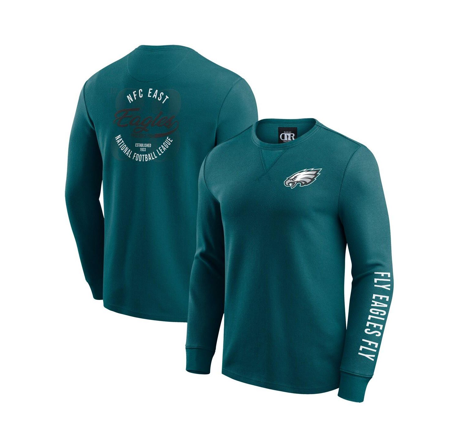 Men's Kelly Green Philadelphia Eagles Washed Waffle-Knit Long Sleeve T-Shirt
