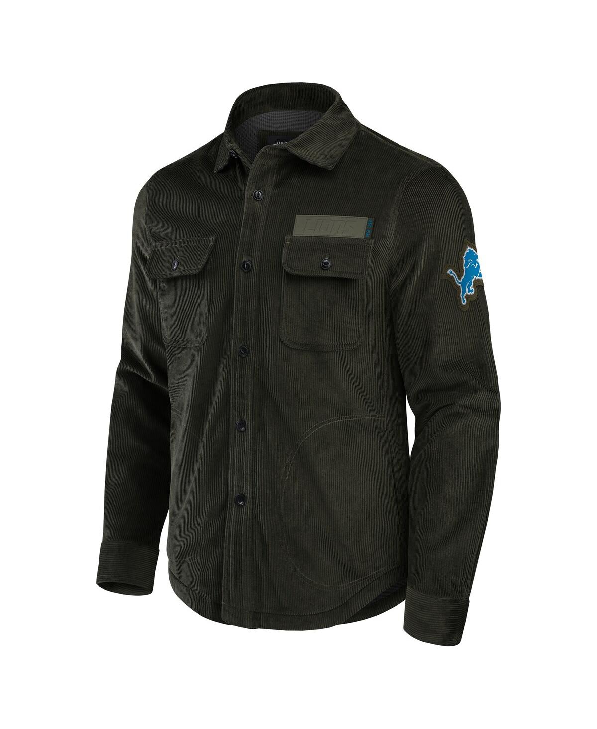 Fanatics Men'sDetroit Lions Corduroy Full-Button Shacket - Dark Green