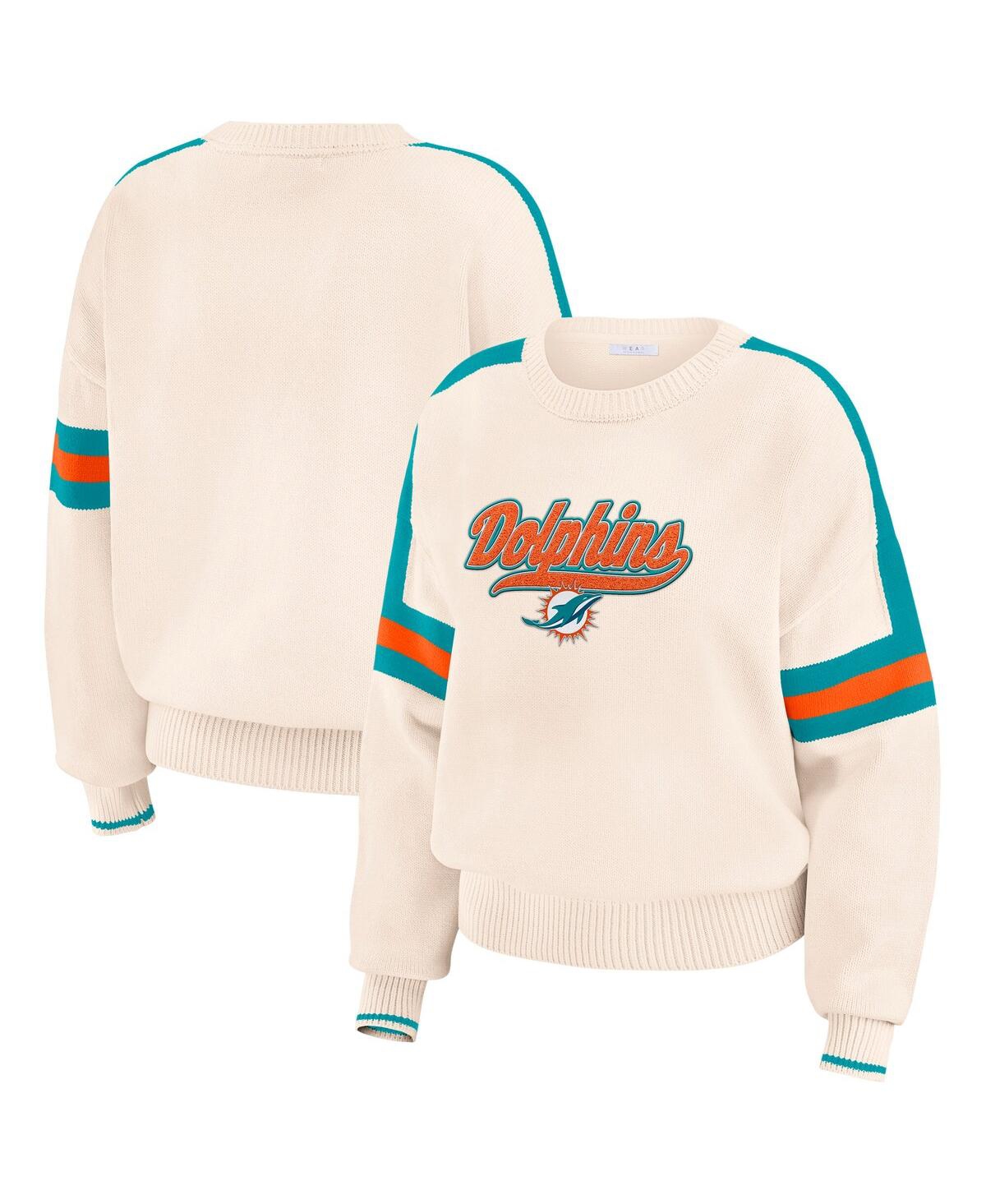 Women's Cream Miami Dolphins Stripe Pullover Sweater - Cream