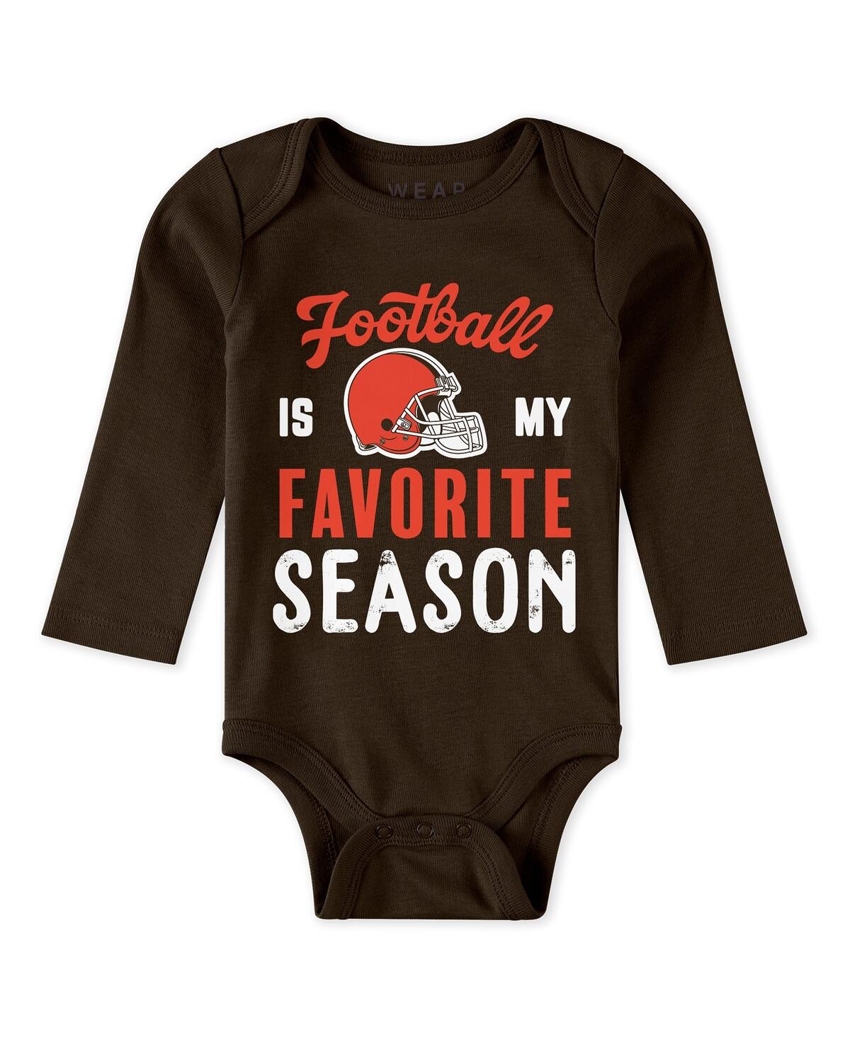 Wear By Erin Andrews Baby Boys And Girls Cleveland Browns Three-piece Turn Me Around Bodysuits Pant Set In Brown,heather Gray