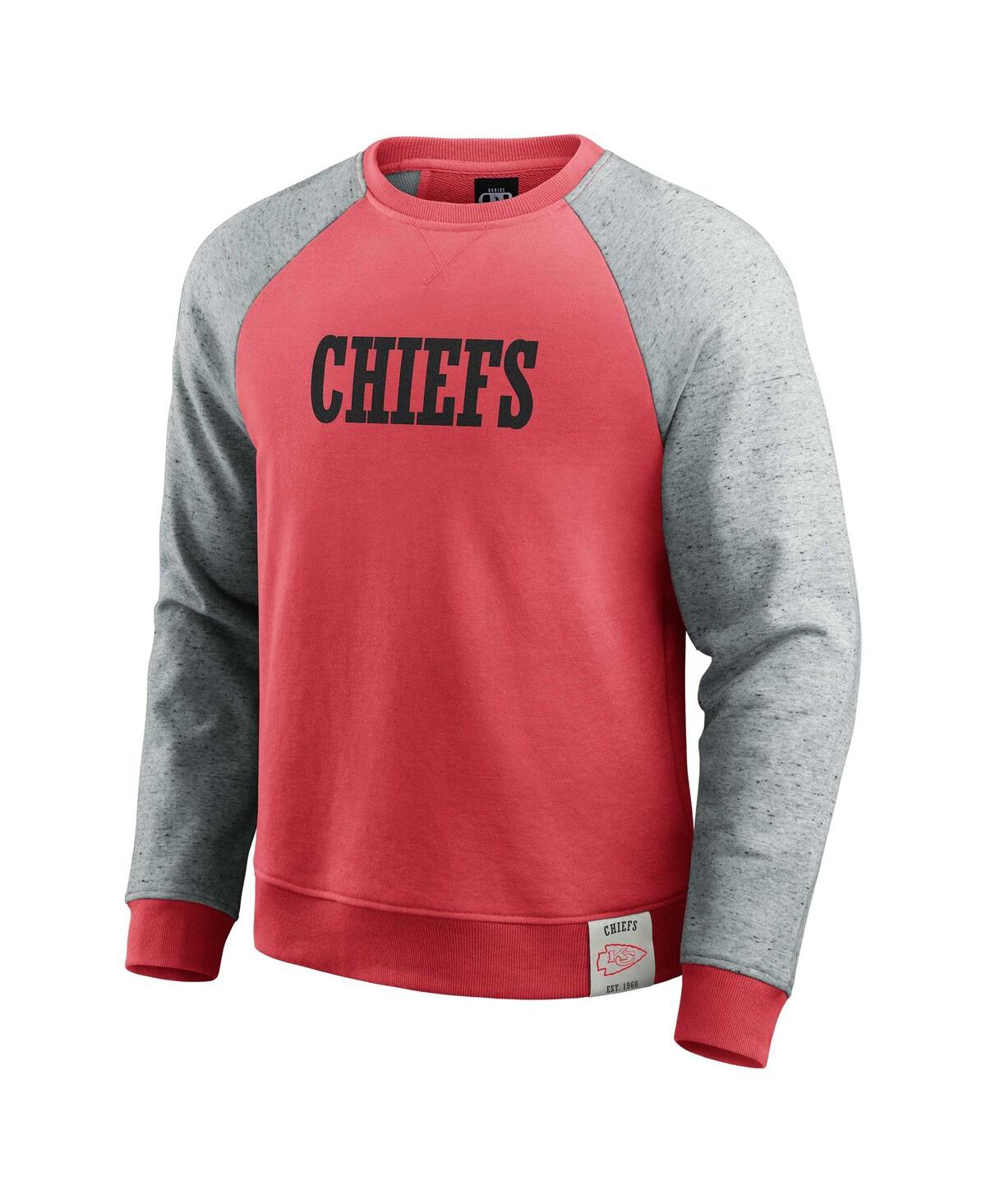 Fanatics Men's Red/heather Gray Kansas City Chiefs Colorblock Pullover Sweatshirt In Red,heather Gray