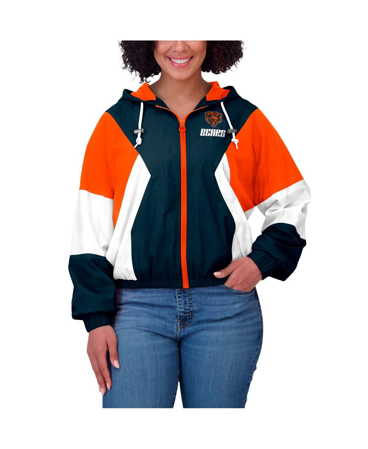 Wear By Erin Andrews Chicago Bears Women's Plus Size Color Block Full-zip Windbreaker Jacket In Navy