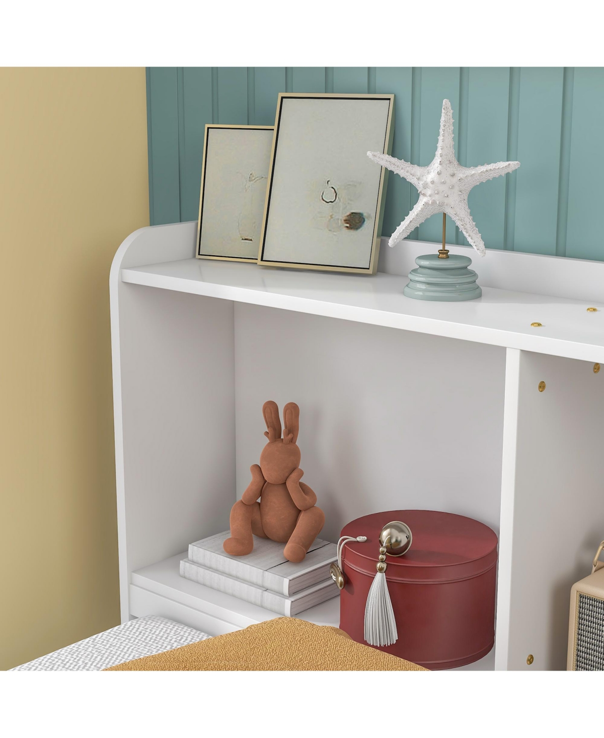 Slickblue Twin Bed with Bookcase, Twin Trundle, and Drawers - StylishBedroom Furniture for Space-Saving Storage - White