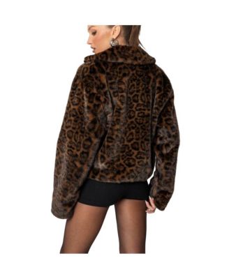 Womens Lady Leopard Faux Fur Jacket