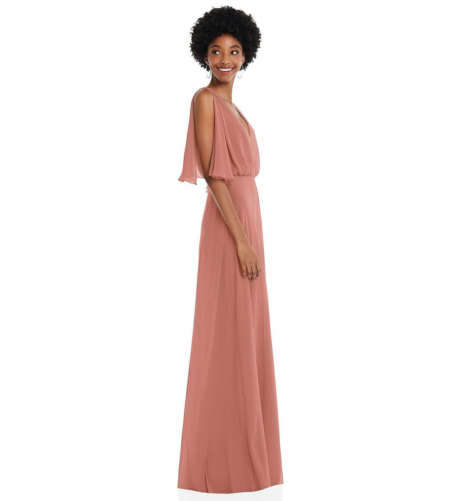 Женское платье After Six V-Neck Split Sleeve Blouson Bodice Maxi, цвет: Пустынный розовый — фото 3