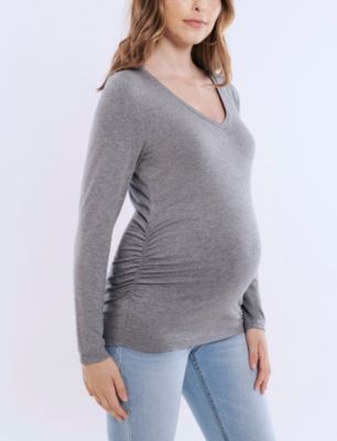 Maternity Motherhood V-Neck Side-Ruched Long Sleeve Tee