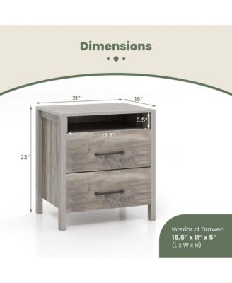 2-Piece Wooden Farmhouse Nightstand Set with 2 Drawers and Open Storage Shelf – Bedside Table