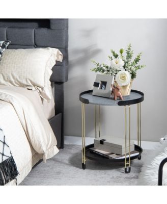 2-Tier Side End Table Round Nightstand Gold Frame for Living Room Bedroom