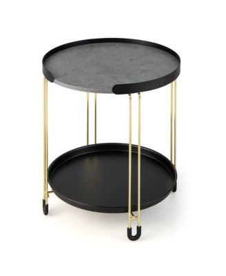 2-Tier Side End Table Round Nightstand Gold Frame for Living Room Bedroom
