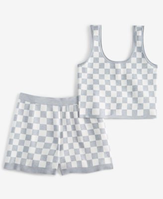 Women's Checkered Loungewear Bralette Short Set, Exclusively at Macy's