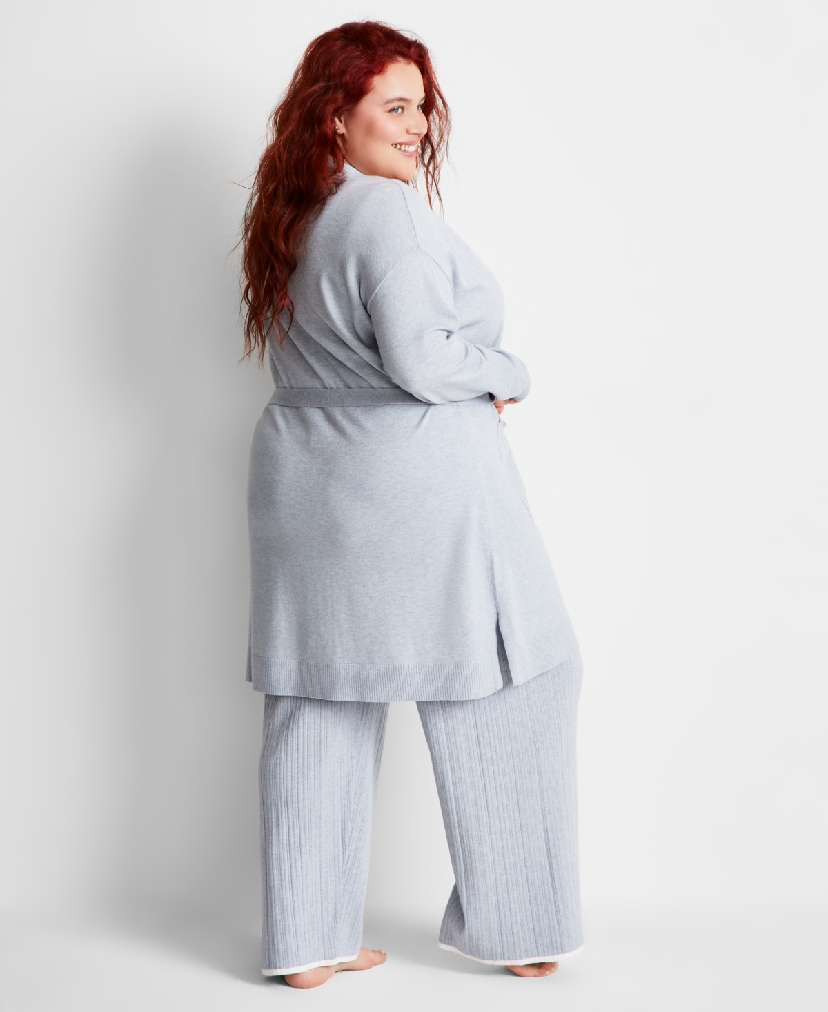 State Of Day Women's Sweater Knit Duster Robe, Exclusively At Macy's In Blue Blizzard