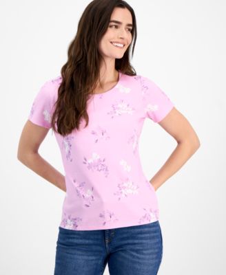Style & Co - Petite Millie Blooms Scoop-Neck Short-Sleeve Top