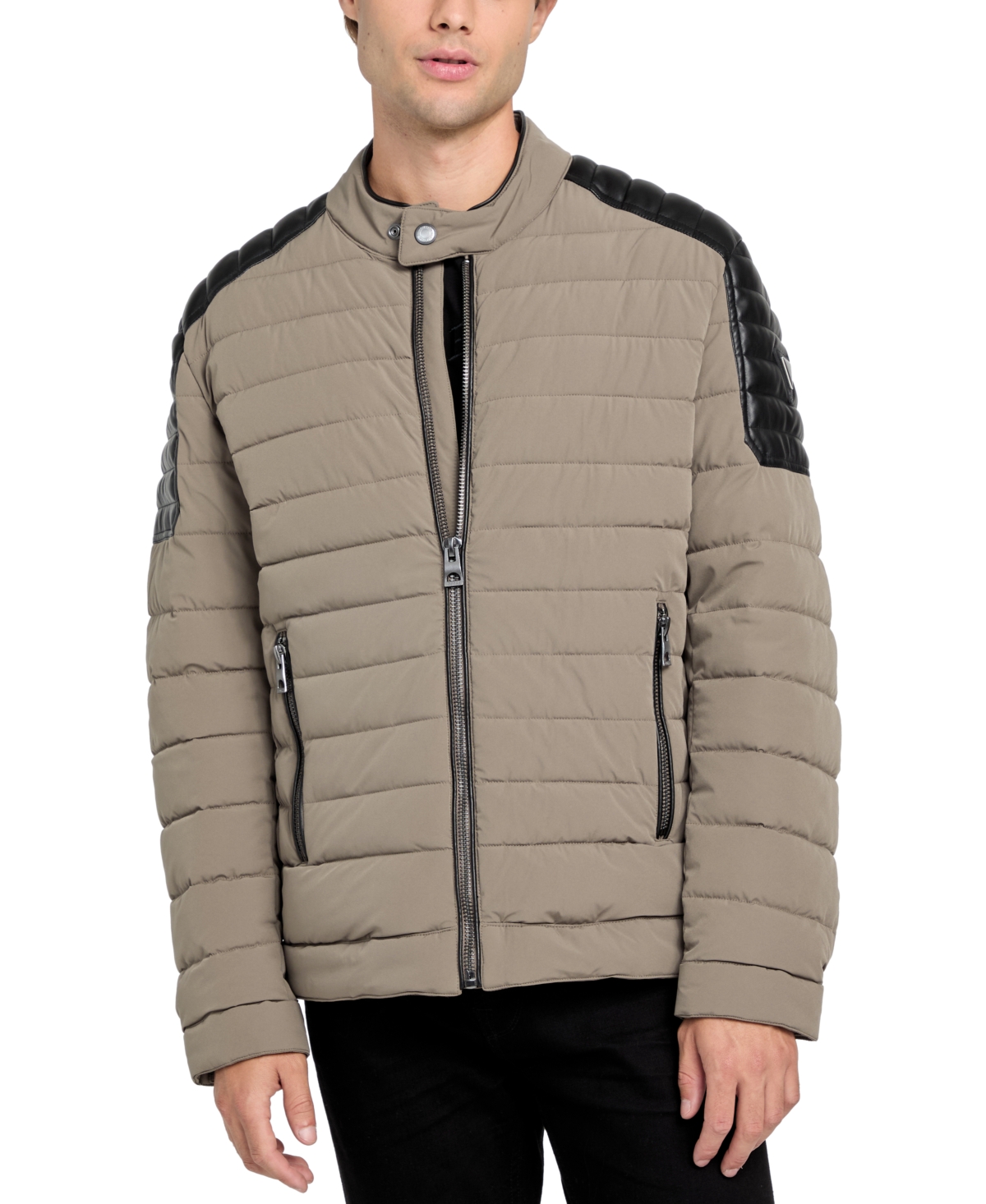 Guess Men's Lightweight Quilted Jacket With Moto Detail In Walnut Shell