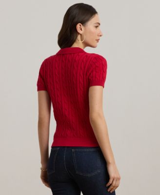 Lauren Ralph Lauren Petite Anchor-Logo Cable-Knit Polo Sweater