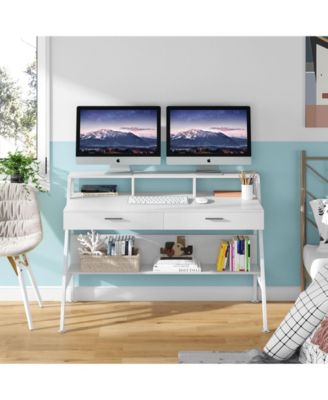 47 inch Computer & Office Writing Desk with Storage Shelf,Drawers & Monitor Stand Riser for Home Office Use