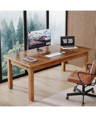 70 Inch Large Computer Desk, Farmhouse Office Desk Writing Study Desk with Solid Wood Leg's, Executive Desk with Thickened Frame and Board