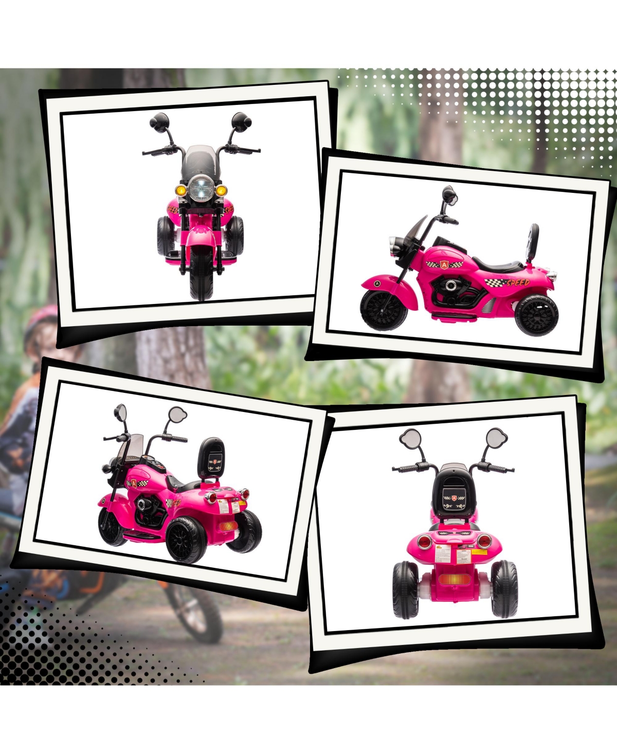 Qaba 6V 3 Wheels Electric Motorcycle for Kids w/ Headlights, Music,- Pink
