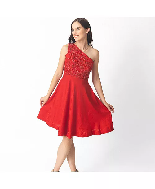women's fit and flare one shoulder dress