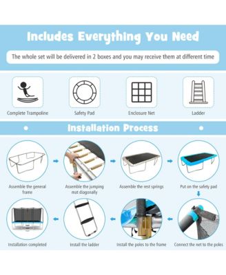 8 x 14 FT Rectangular Recreational Trampoline W/ Safety Enclosure Net Ladder Outdoor