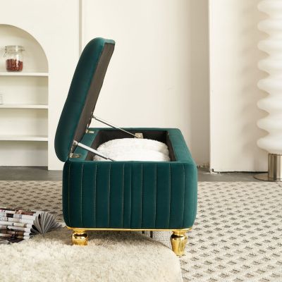 Streamdale 47'' Velvet Storage Ottoman, Gold Accents