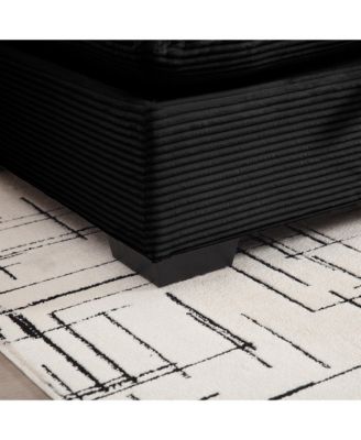 Modern Sofa 2 Seater Corduroy Fabric Sofa with Armrests for Apartment Living Room, Black