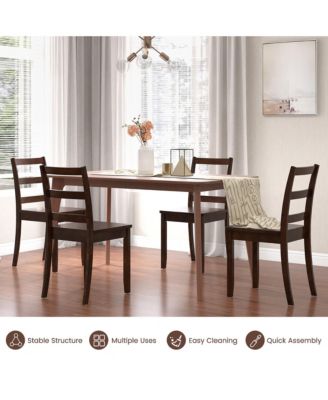 Set of 4 Dining Chairs Ladder Back Armless Side Chair w/ Solid Rubber Wood Legs