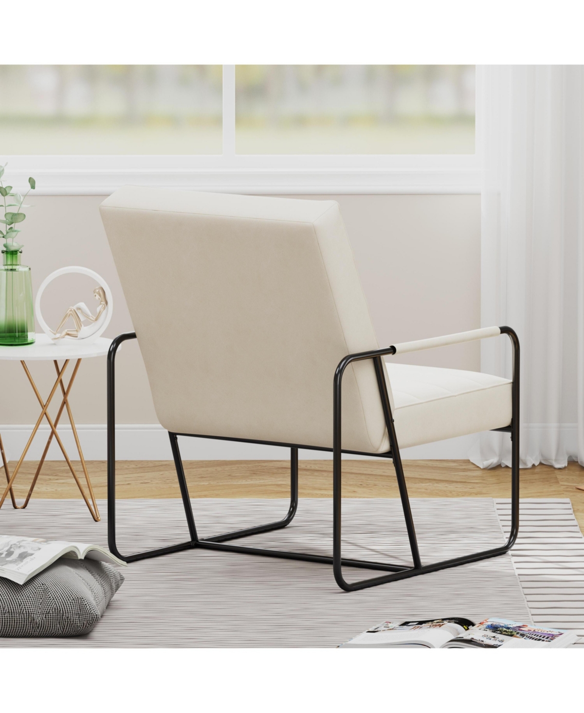 Streamdale Furniture Modern Metal Framed Armchair withTechnical Leather, Stylish & Comfortable Indoor Lounge Accent Chair for Living Room, Offi