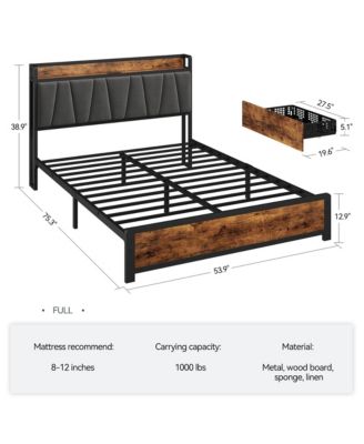 Full Size Bed Frame with Storage Linen Upholstered Headboard, 4 Drawers Platform Bed Frame