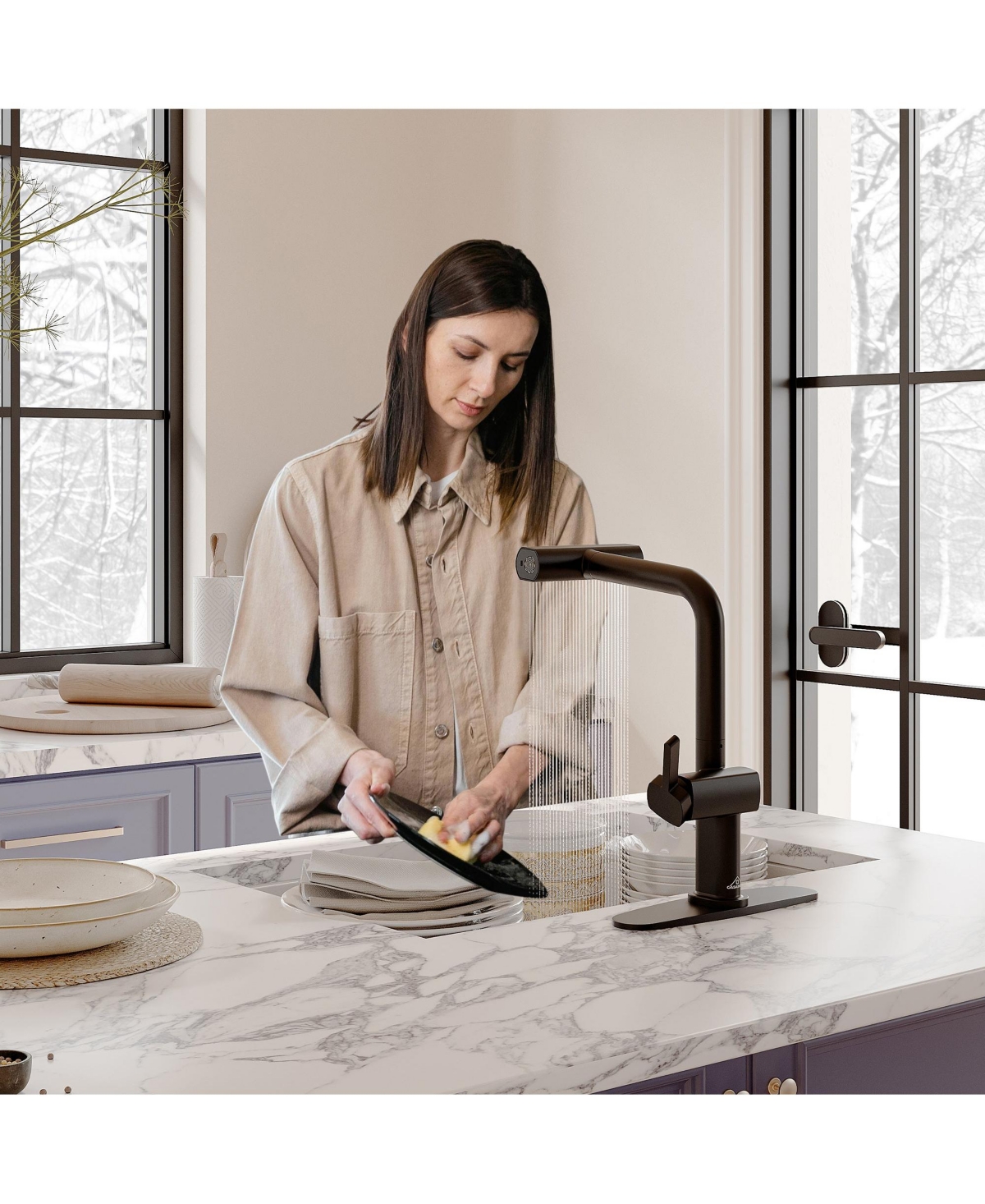 Mondawe 360° Swivel Single Handle Pull Out Sprayer Kitchen Faucet