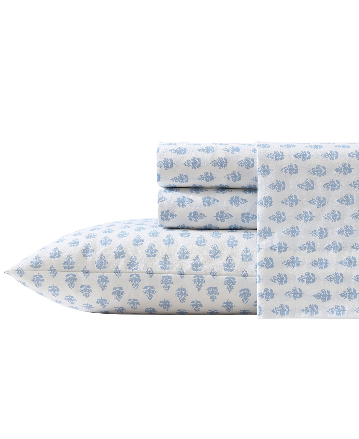 Laura Ashley 200-thread Count Cotton Percale 3 -pc. Sheet Set, Twin In Cottage Blue