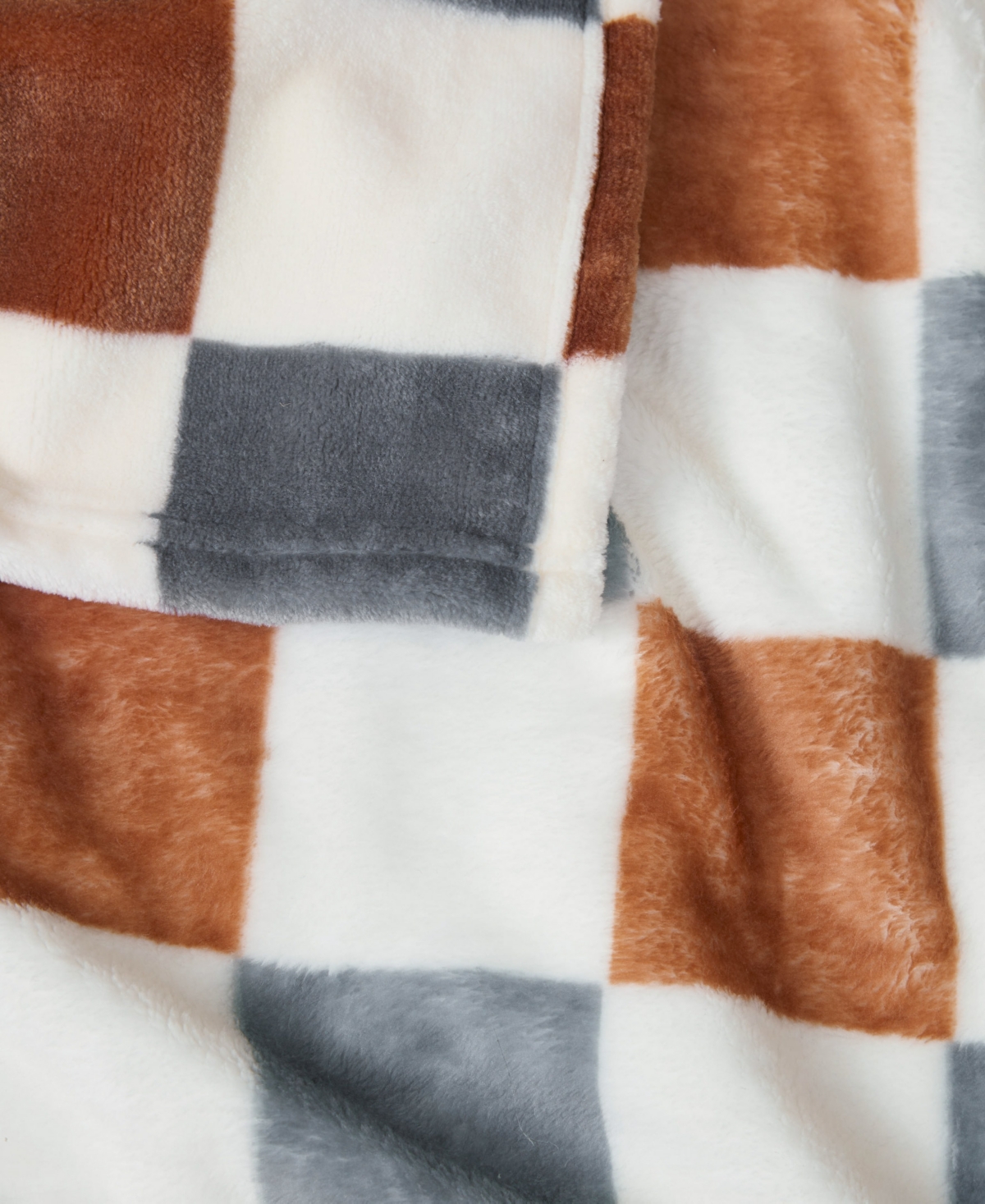 Jessica Simpson Plush Ultra Soft Throw, 50" X 70" In Emery Checkerboard Rust,grey