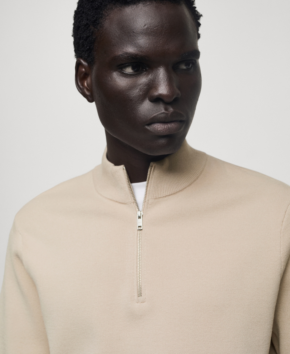 Mango Pull-over Col Montant Zip In Beige