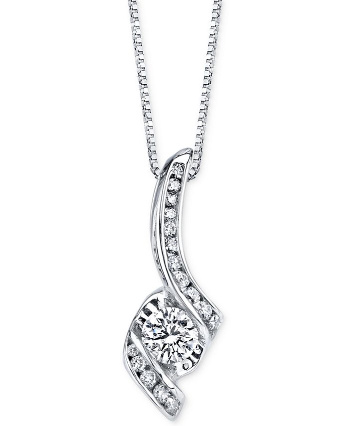 Macy's - Diamond Pendant Necklace (3/8 ct. t.w.) in 14k White Gold
