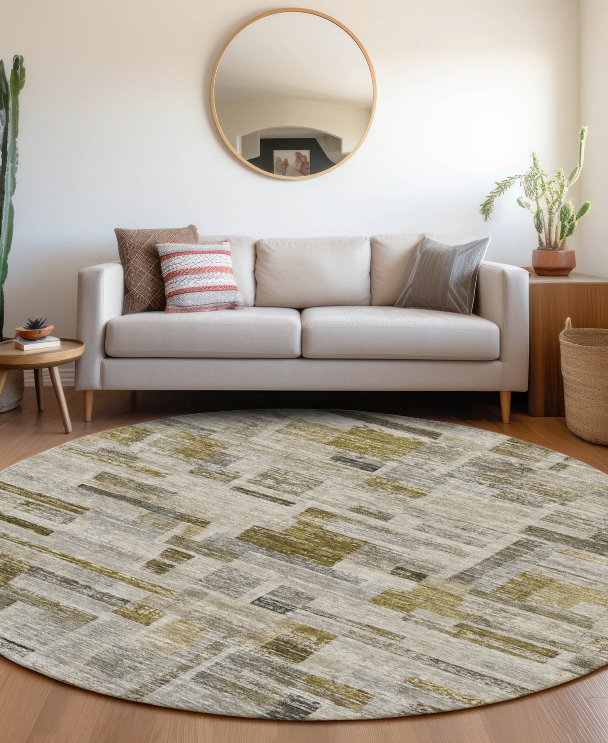 Shop Addison Chantille Machine Washable Acn1090 8'x8' Round Area Rug In Taupe