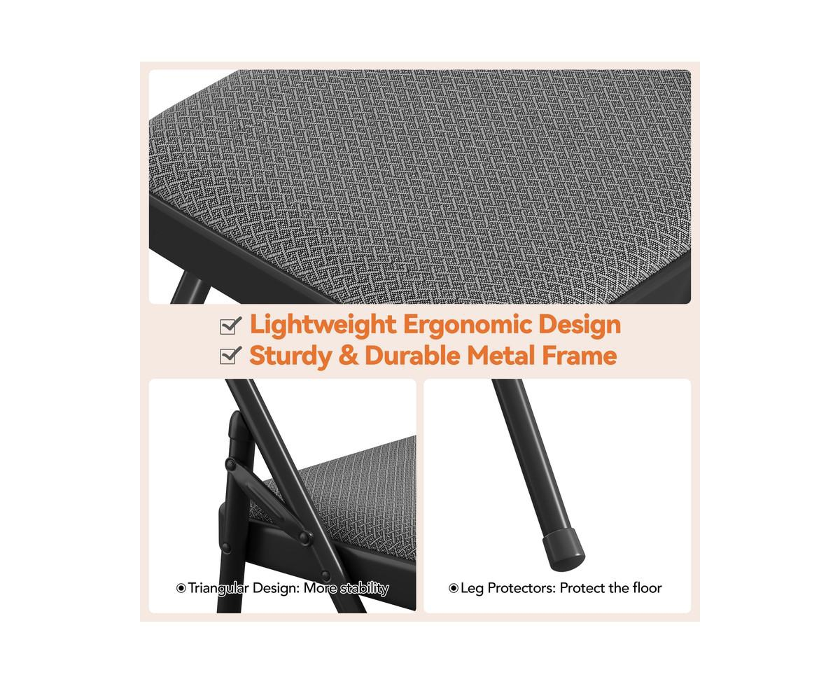 gaomon 6 Pack Folding Chairs,Outdoor & Indoor Event Portable Metal Folding Chairs with Cushion,Fabric Dining Chair Set with Padded Cushion and Back