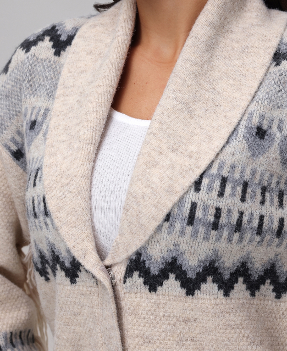 Frye Women's Fringe-Trim Fair Isle Shawl-Collar Cardigan