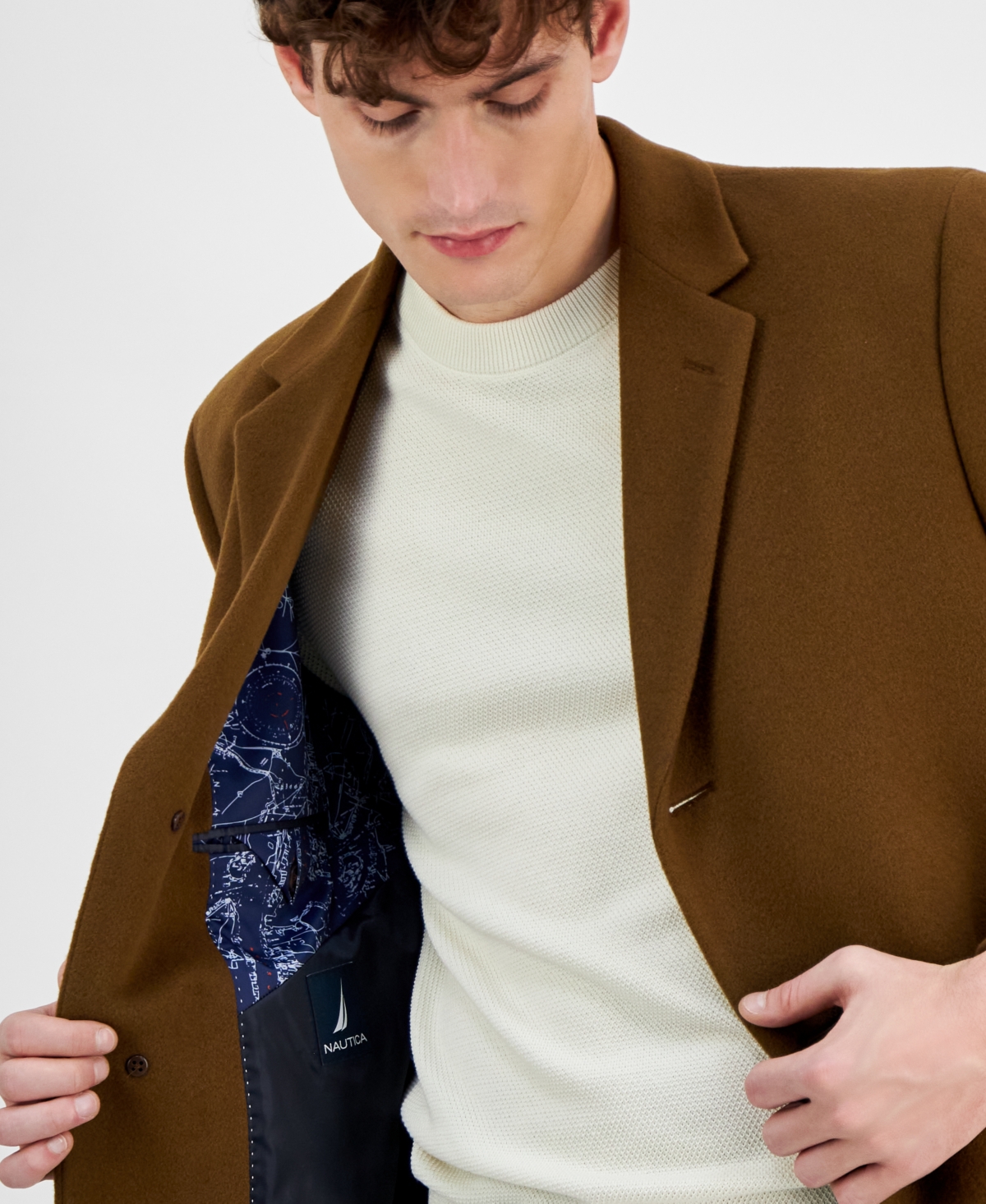 Nautica Men's Barge Classic Fit Wool/cashmere Blend Solid Overcoat In Vicuna