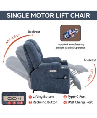 |Large Size  Chenille Fabric & Steel Frame Power Lift, Massage & Heat,  2 Steel Cup Holders  Recliner  chair