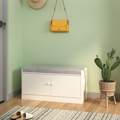 Shoe Storage Bench with 2 Doors & Cushion
