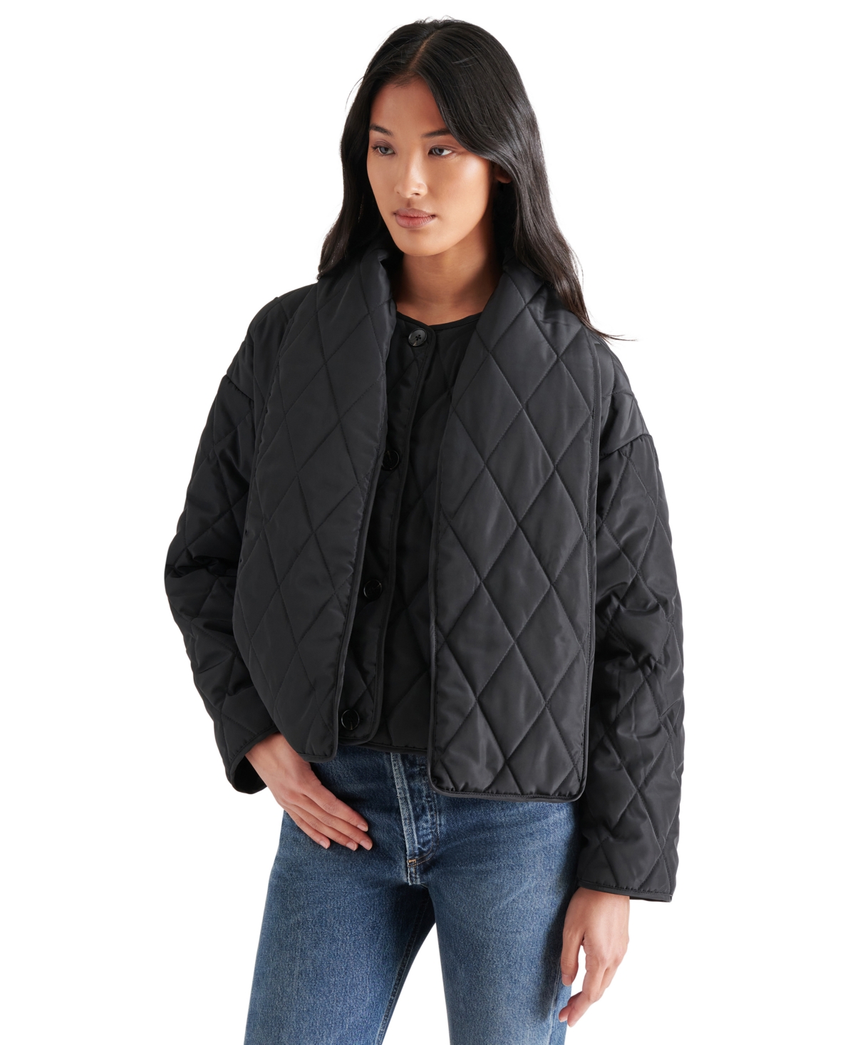 Steve Madden Women's Diarine Scarf Quilted Jacket In Black