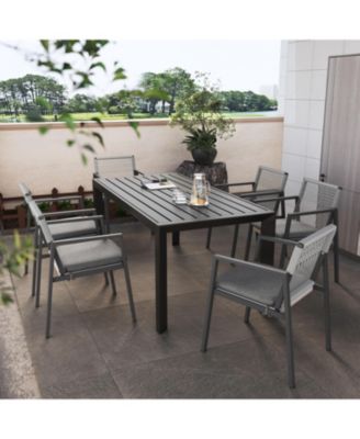 Outdoor Dining Set, Aluminum Dining Chair Set of 6 with Rope + Aluminum Dining Table, Gray+Black