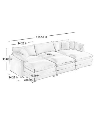 Oversized Modular Cushion Sofa, Portable Ottoman, L-Shaped Corner Low Back Deep Seating Spacious Sofa Setfor Home Apartment Living Room Set, Tan Corduroy