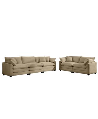 Modern Fabric Living Room Sofa Two Piece Set, Two 2-Seater Sofas with 8 Cushion Upholstery Large Deep Seat Recliner, Tan Corduroy Fabric